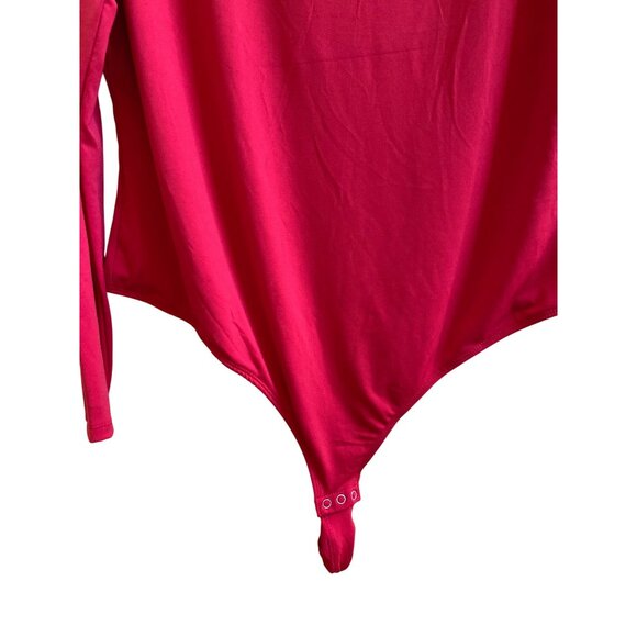 Red Long-Sleeve Bodysuit With Asymmetric Neckline & Snap Closure - Intempo 1X - Picture 4 of 6
